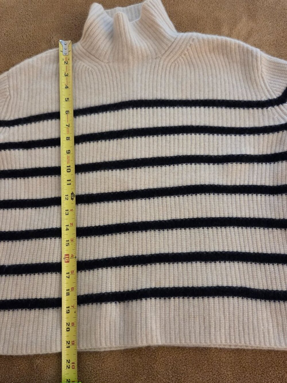 Nordstrom Pullover Thick Funnel Neck 100% Cashmere Sweater Womens M Striped - Picture 9 of 9